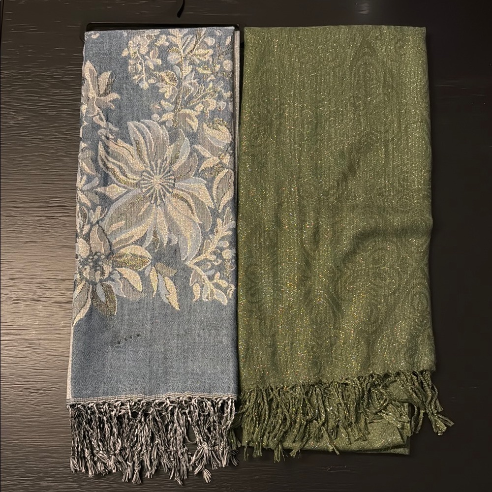 Floral Blue and Green Scarves